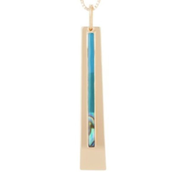 Halogen Resin Inlay Long Pendant Necklace Teal Blue Turquoise - Picture 5 of 16
